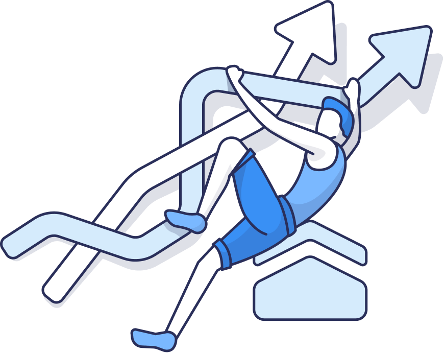 Illustration showing a climber hanging on two upward-trending arrows